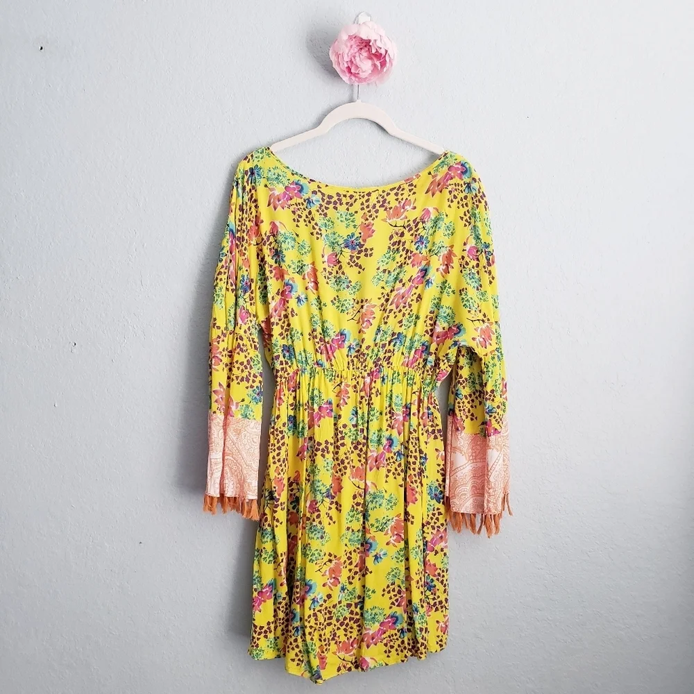 Sofia By Vix Yellow Multicolor Floral Bohemian Swim Coverup Dress